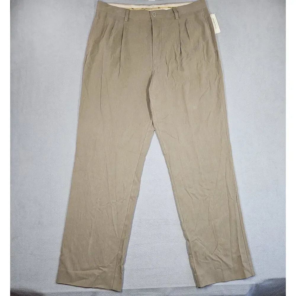 Tommy‎ Bahama Pants Mens 36x32 Silk Rayon Pleated Grayston Caribou Brown NWT